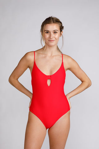 Keyhole One-piece Swim Suit Good Luck Red